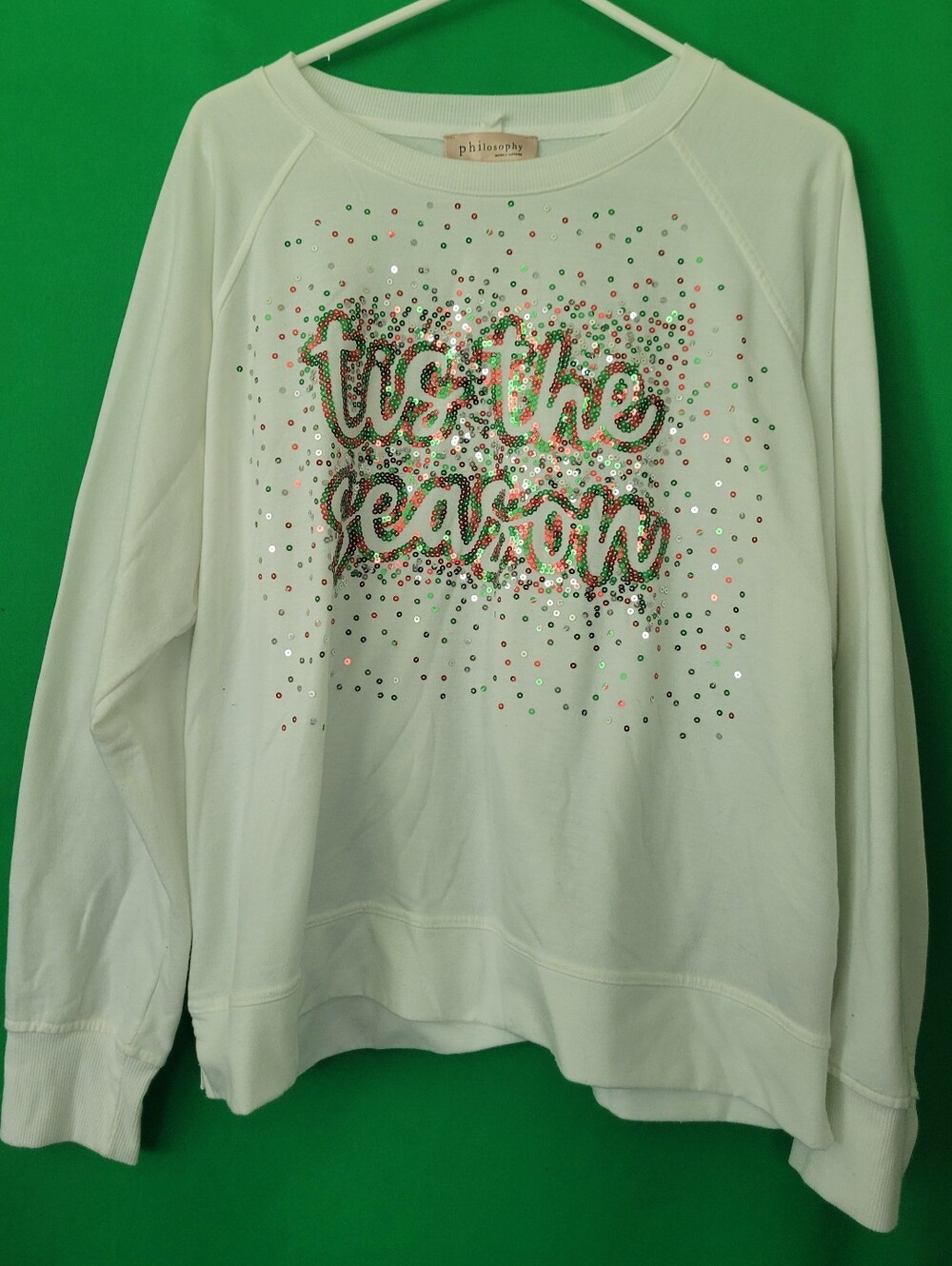 Philosophy Sequin 'Tis The Season Pullover Sweatshirt Christmas Sweater Sz XL